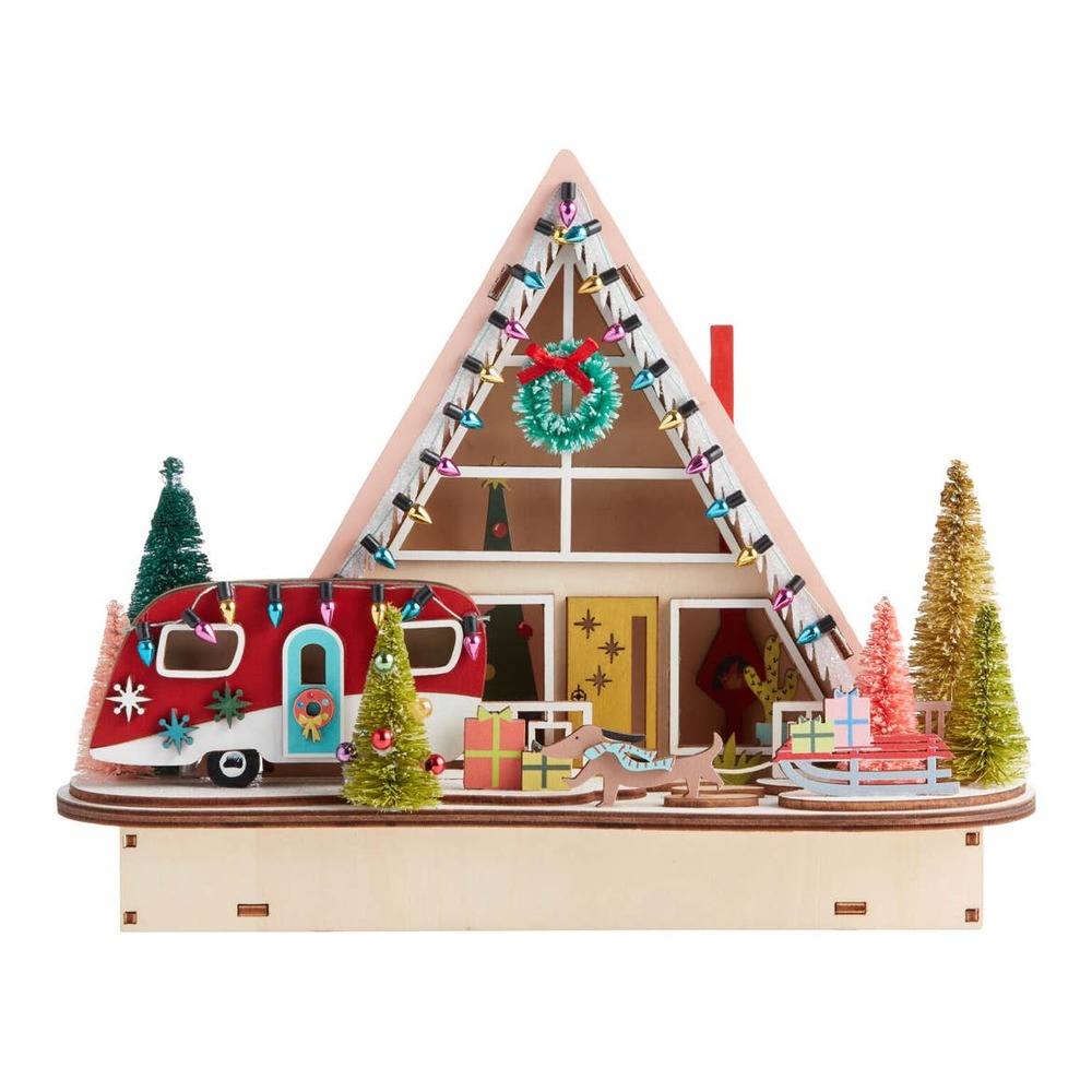 Christmas Mid-Century Modern A-Frame House LED Light Up Decor Laser Cut Wood NEW - Picture 3 of 3